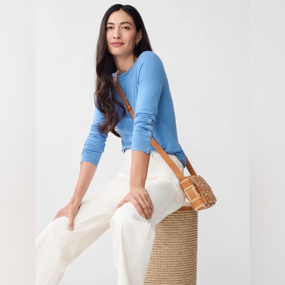 J. McLaughlin Jamey Sweater Crew Neck in JMC Blue with button details size L